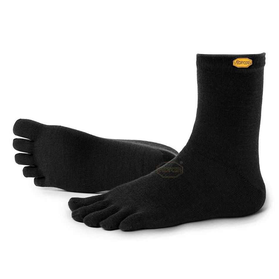 Men's Vibram 5TOE Crew Wool Socks Black | AUN68