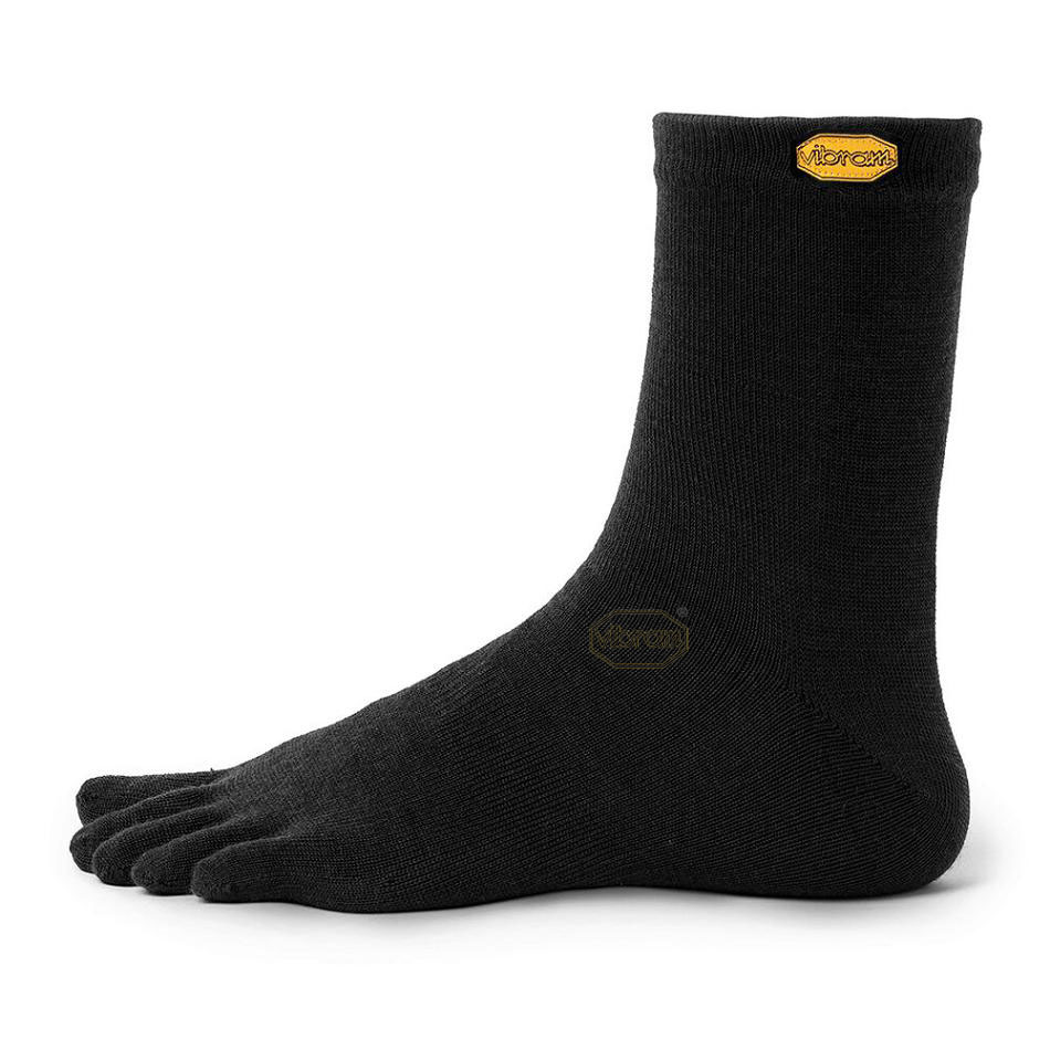 Men\'s Vibram 5TOE Crew Wool Socks Black | AUN68