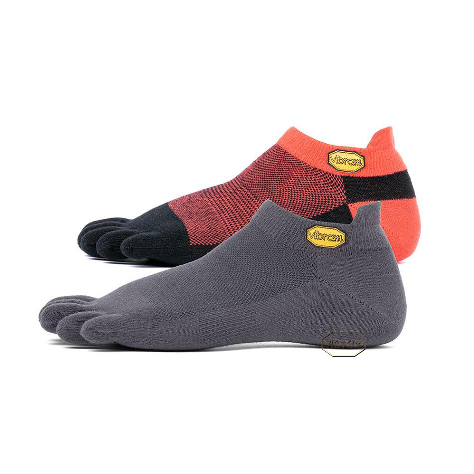 Men\'s Vibram 5TOE No Show 2 Pack Socks Dark Grey / Red Black | AUQ19