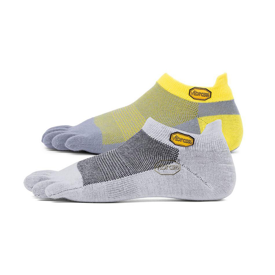 Men\'s Vibram 5TOE No Show 2 Pack Socks Light Grey / Yellow Grey | AUQ01