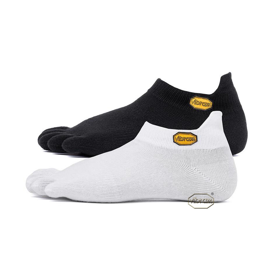 Men\'s Vibram 5TOE No Show 2 Pack Socks White / Black | AUA09