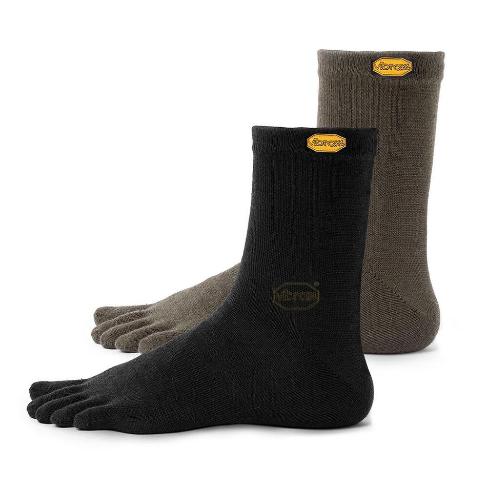 Women\'s Vibram 5TOE Crew 2 Pack Socks Black | AUB91