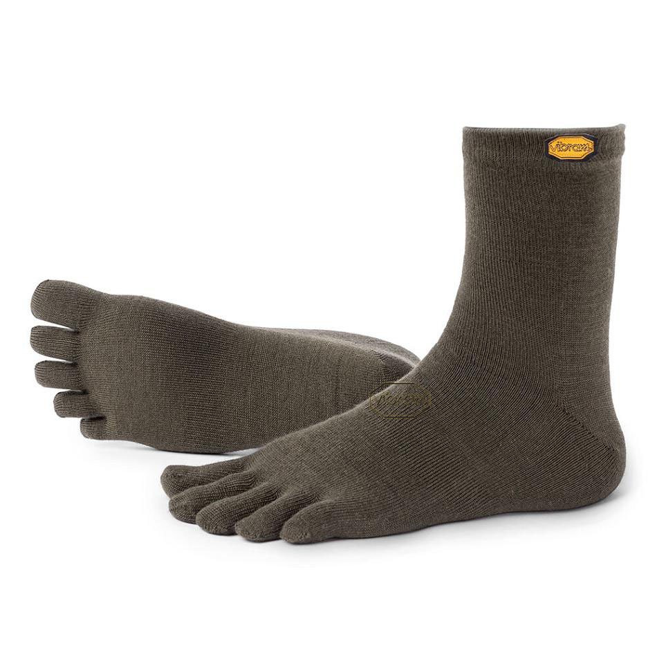 Women's Vibram 5TOE Crew Wool Socks Green | AUX19