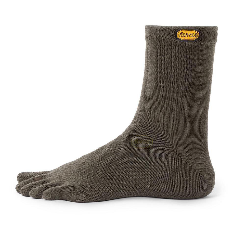 Women\'s Vibram 5TOE Crew Wool Socks Green | AUX19