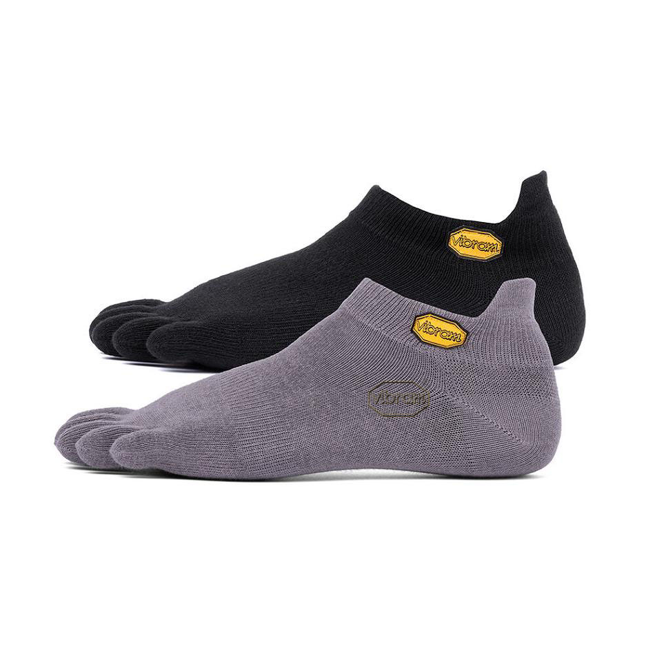 Women\'s Vibram 5TOE No Show 2 Pack Socks Black / Grey | AUX13